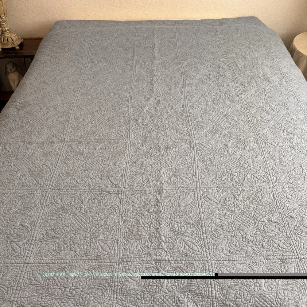 C and F Enterprises Blue Quilted Queen Bedspread Floral Cottagecore Coverlet